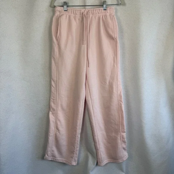 Pink Wide Leg Sweatpants Drawstring Joggers Fleece Medium Loungewear Baggy - Picture 2 of 10